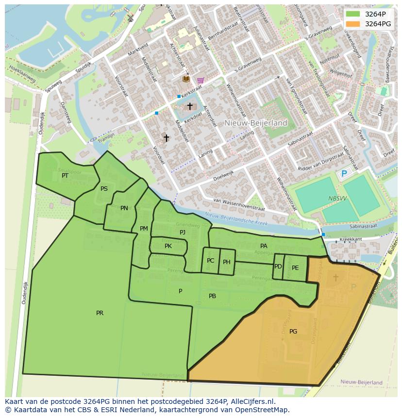 Afbeelding van het postcodegebied 3264 PG op de kaart.