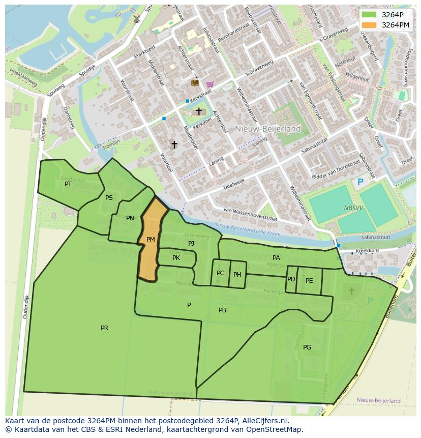 Afbeelding van het postcodegebied 3264 PM op de kaart.