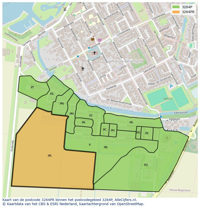 Afbeelding van het postcodegebied 3264 PR op de kaart.