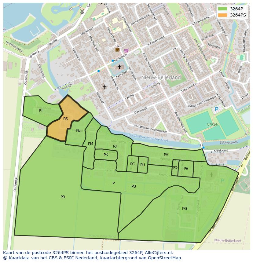 Afbeelding van het postcodegebied 3264 PS op de kaart.