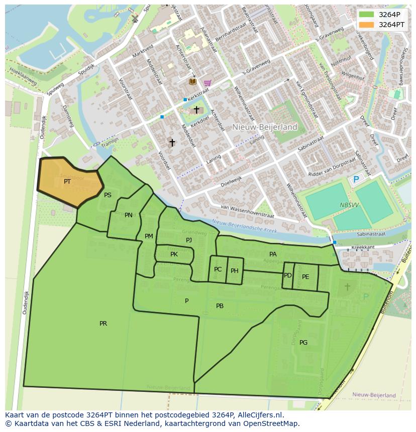 Afbeelding van het postcodegebied 3264 PT op de kaart.