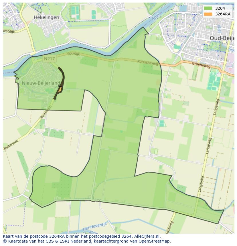 Afbeelding van het postcodegebied 3264 RA op de kaart.