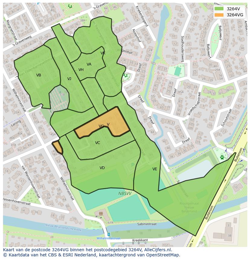 Afbeelding van het postcodegebied 3264 VG op de kaart.