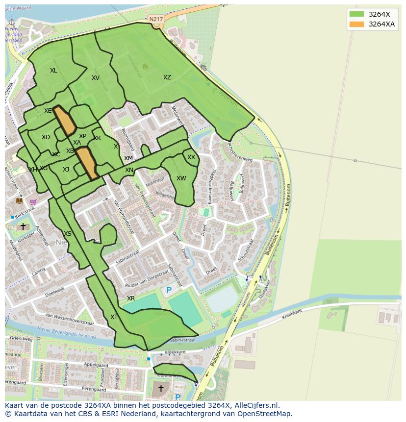 Afbeelding van het postcodegebied 3264 XA op de kaart.