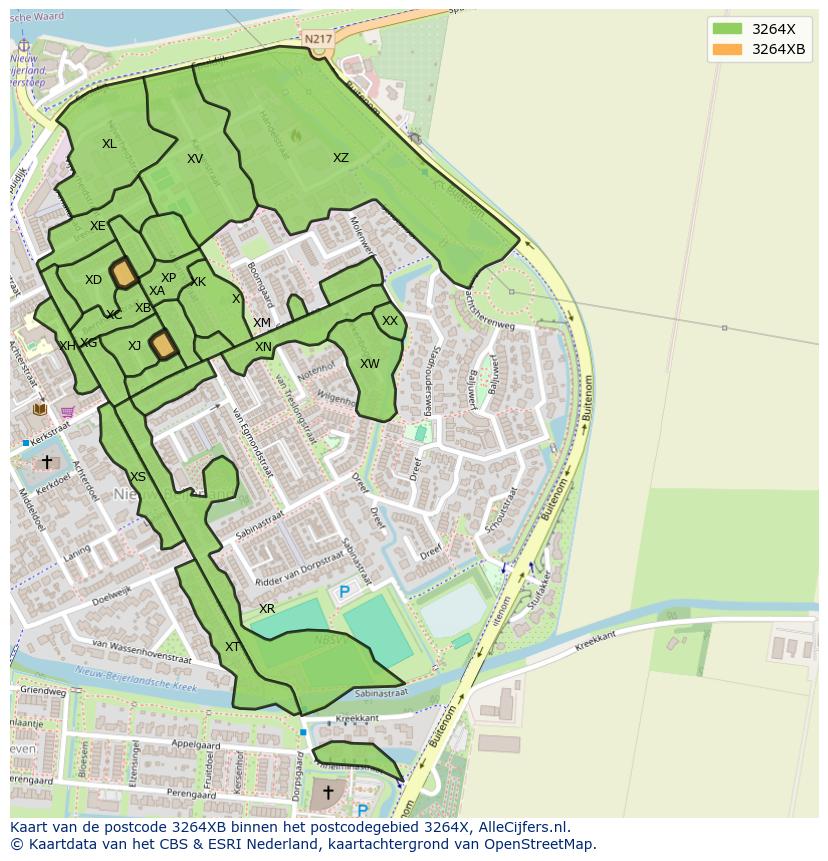 Afbeelding van het postcodegebied 3264 XB op de kaart.