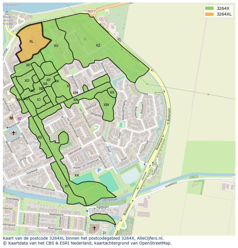 Afbeelding van het postcodegebied 3264 XL op de kaart.