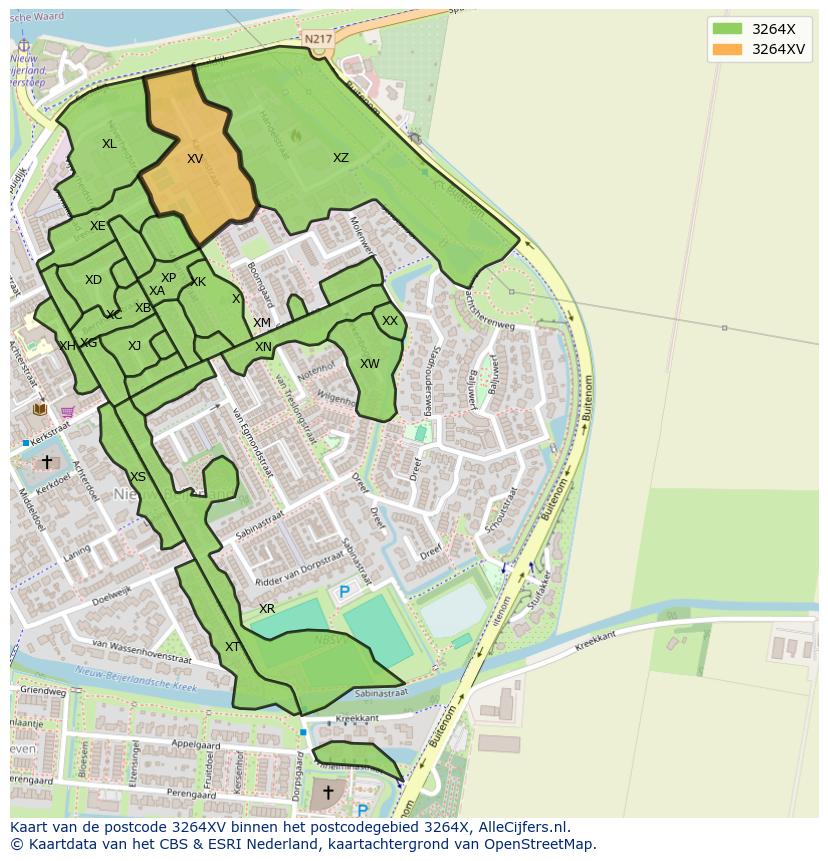 Afbeelding van het postcodegebied 3264 XV op de kaart.
