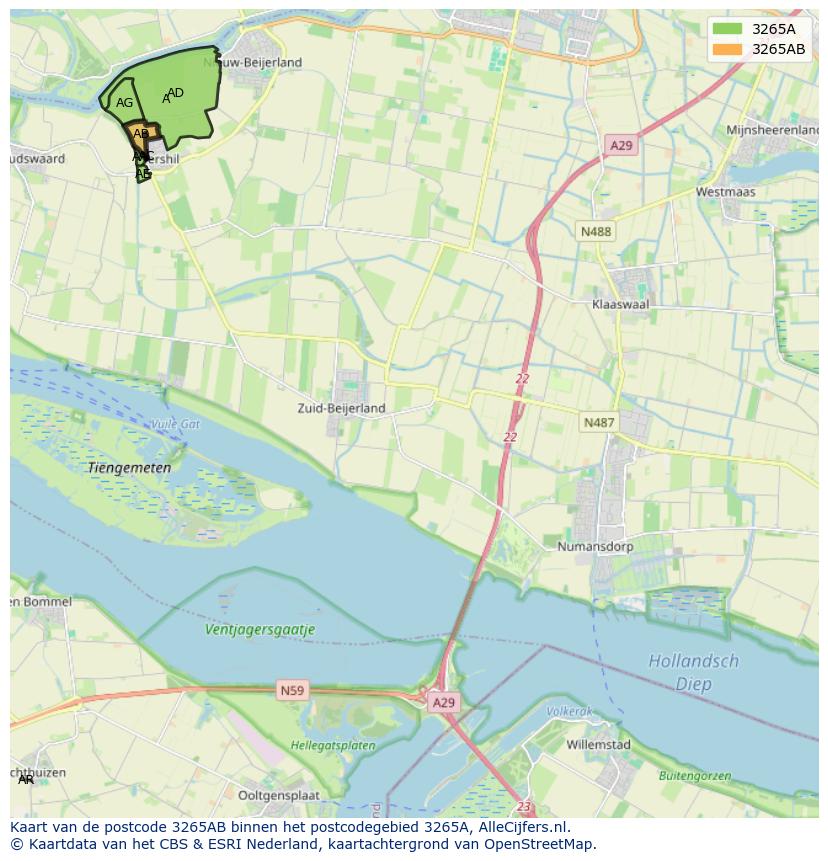 Afbeelding van het postcodegebied 3265 AB op de kaart.
