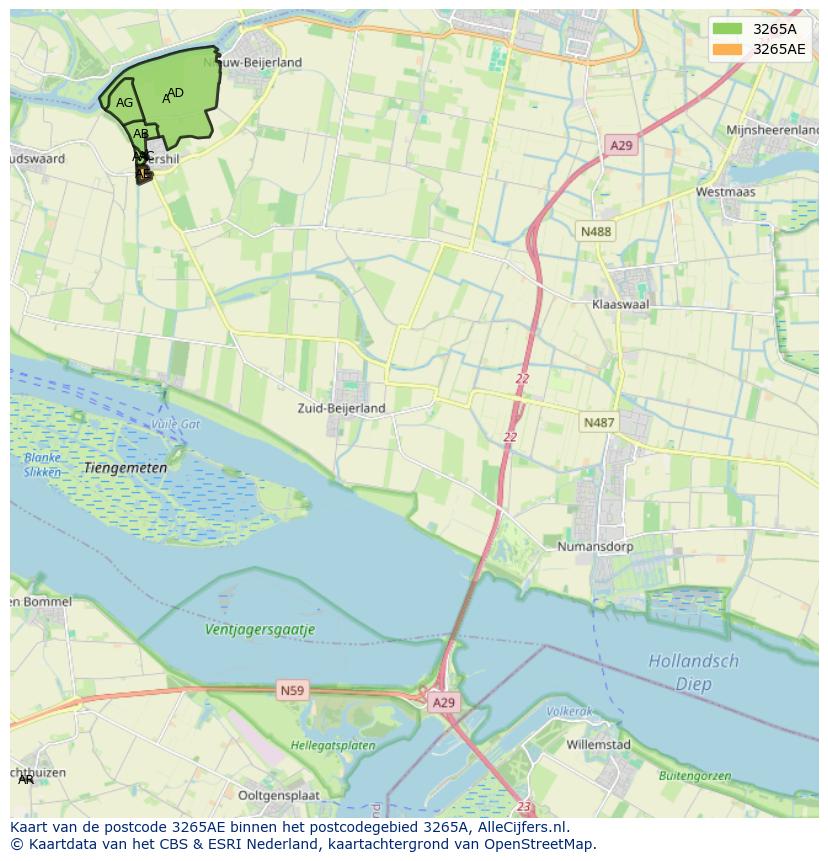 Afbeelding van het postcodegebied 3265 AE op de kaart.