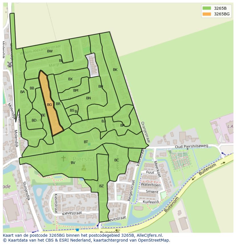 Afbeelding van het postcodegebied 3265 BG op de kaart.