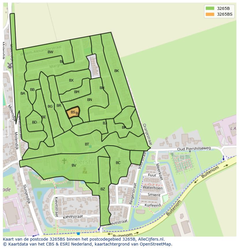 Afbeelding van het postcodegebied 3265 BS op de kaart.
