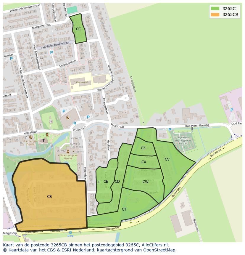 Afbeelding van het postcodegebied 3265 CB op de kaart.