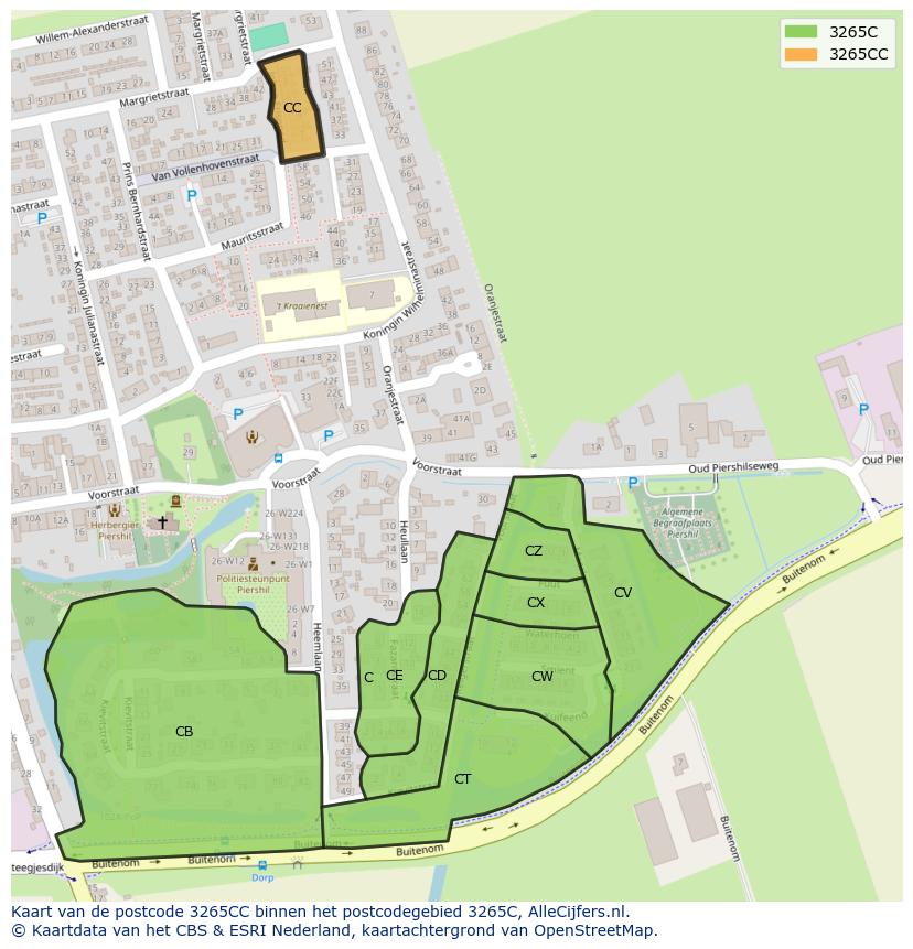 Afbeelding van het postcodegebied 3265 CC op de kaart.