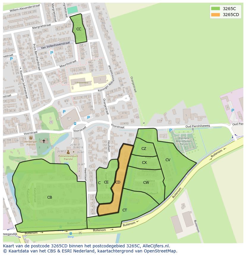 Afbeelding van het postcodegebied 3265 CD op de kaart.