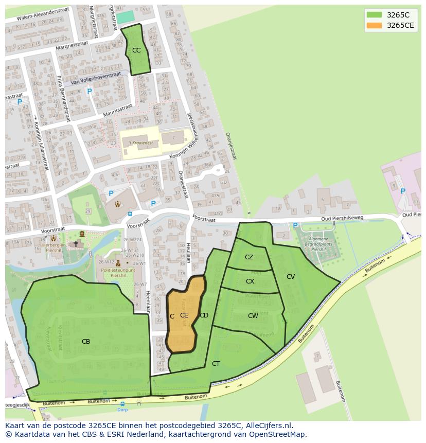 Afbeelding van het postcodegebied 3265 CE op de kaart.