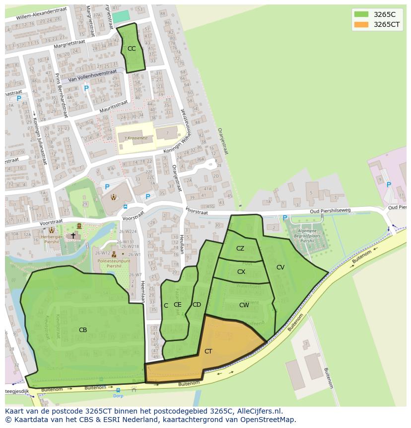 Afbeelding van het postcodegebied 3265 CT op de kaart.