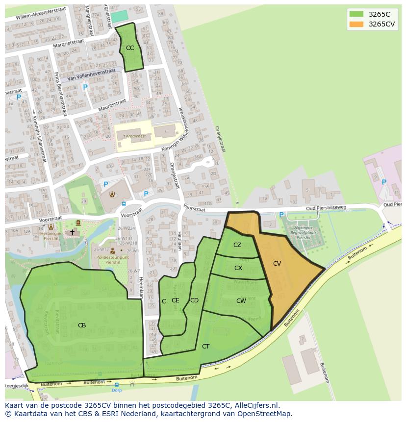 Afbeelding van het postcodegebied 3265 CV op de kaart.