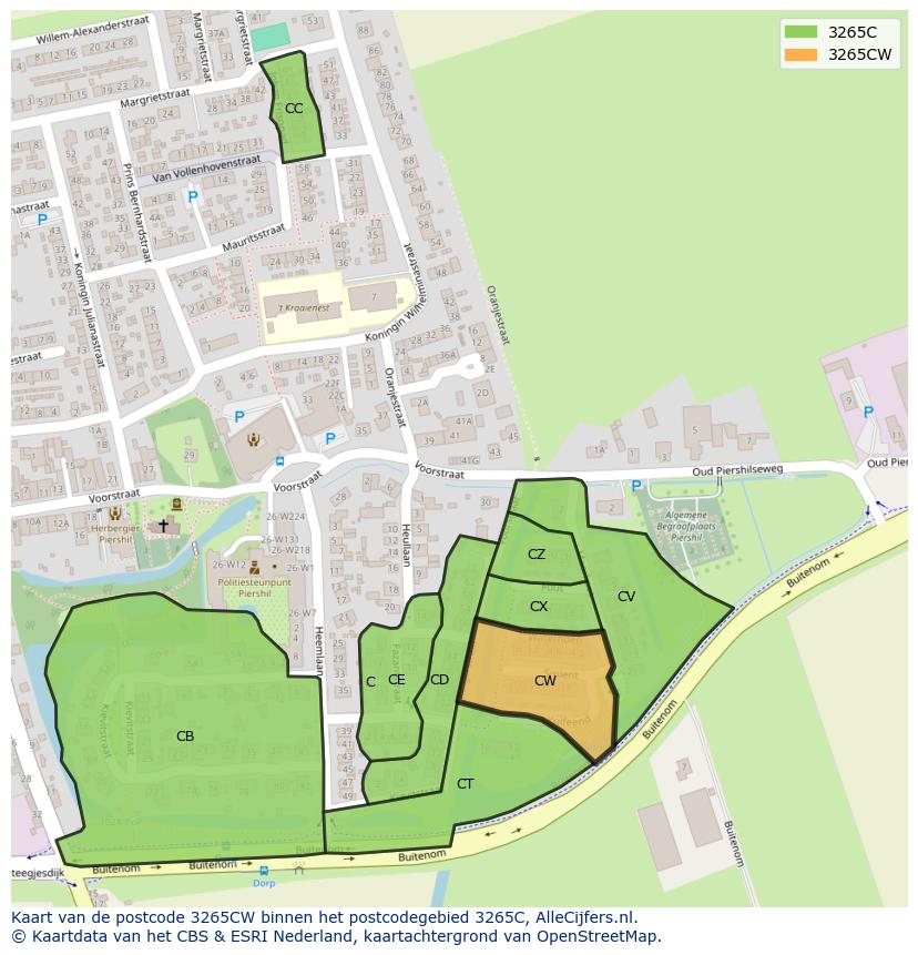 Afbeelding van het postcodegebied 3265 CW op de kaart.