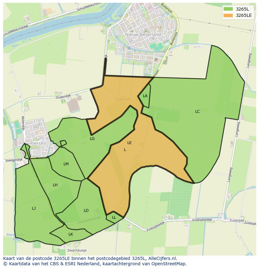 Afbeelding van het postcodegebied 3265 LE op de kaart.