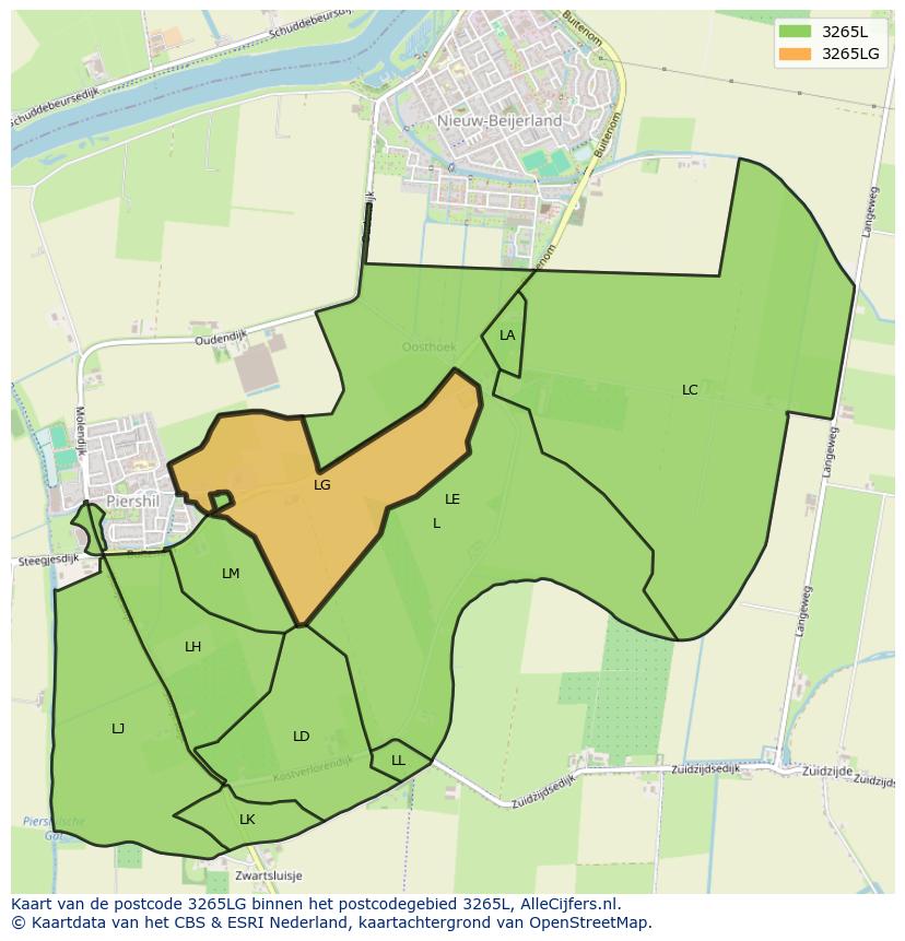 Afbeelding van het postcodegebied 3265 LG op de kaart.