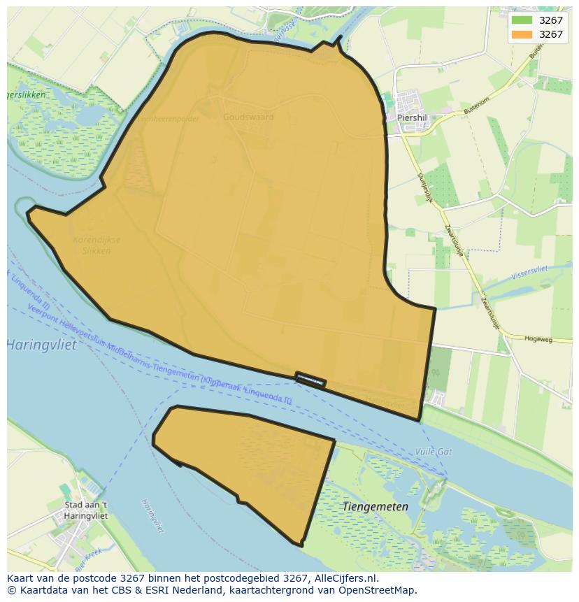 Afbeelding van het postcodegebied 3267 op de kaart.