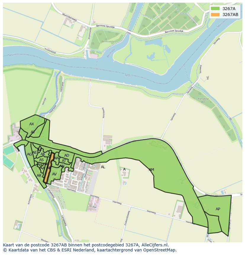 Afbeelding van het postcodegebied 3267 AB op de kaart.