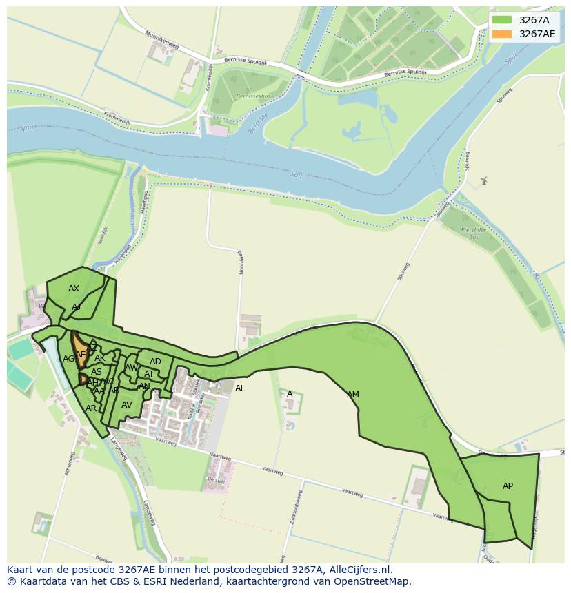 Afbeelding van het postcodegebied 3267 AE op de kaart.
