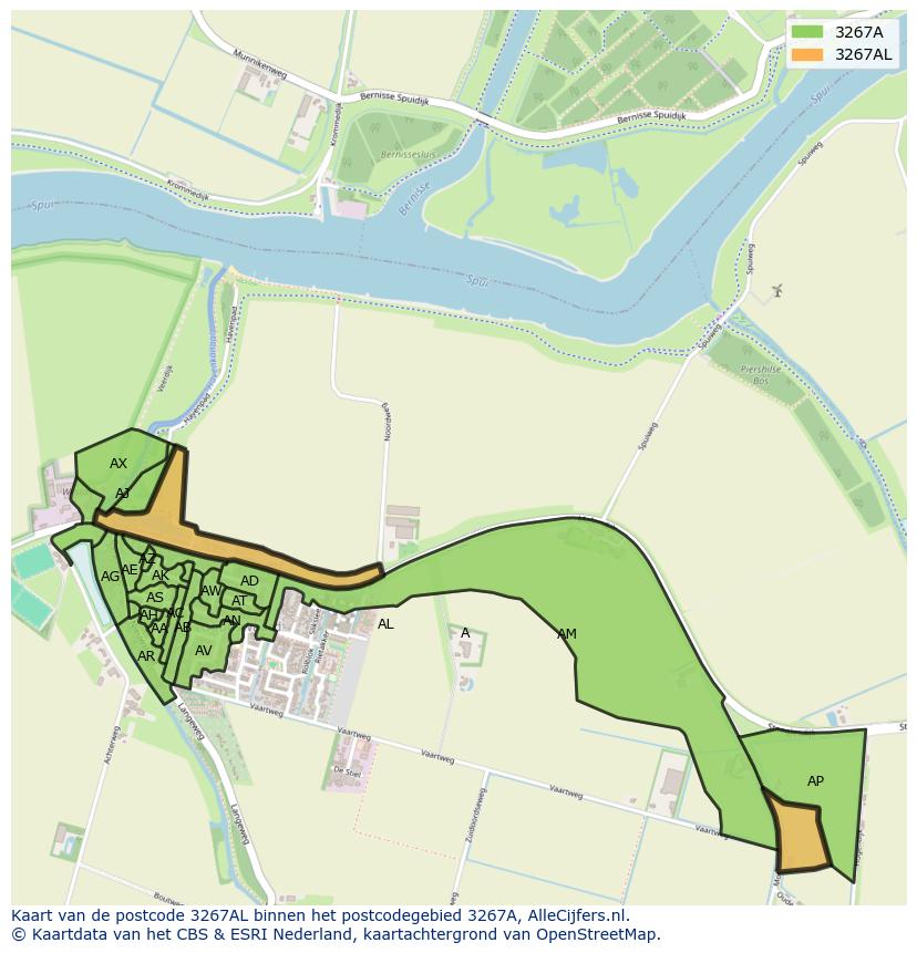 Afbeelding van het postcodegebied 3267 AL op de kaart.