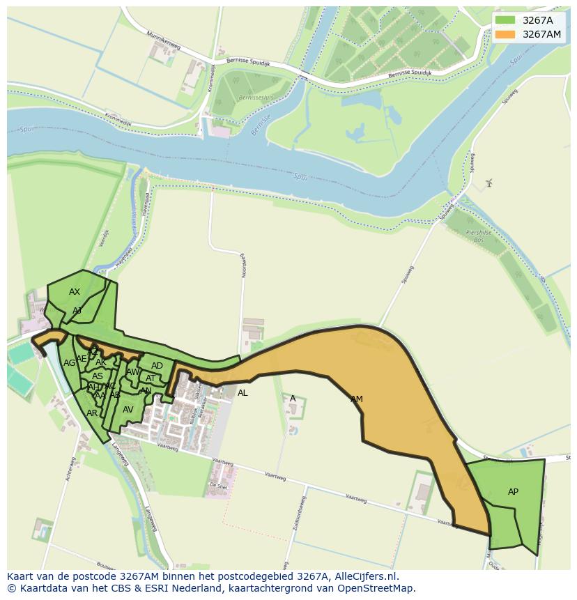 Afbeelding van het postcodegebied 3267 AM op de kaart.
