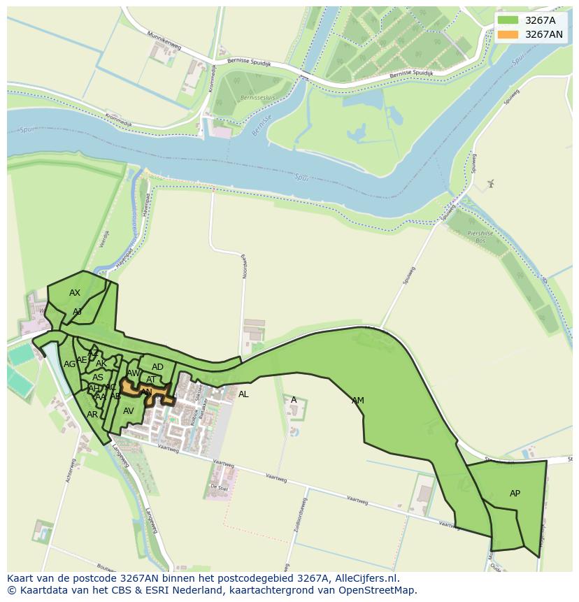 Afbeelding van het postcodegebied 3267 AN op de kaart.