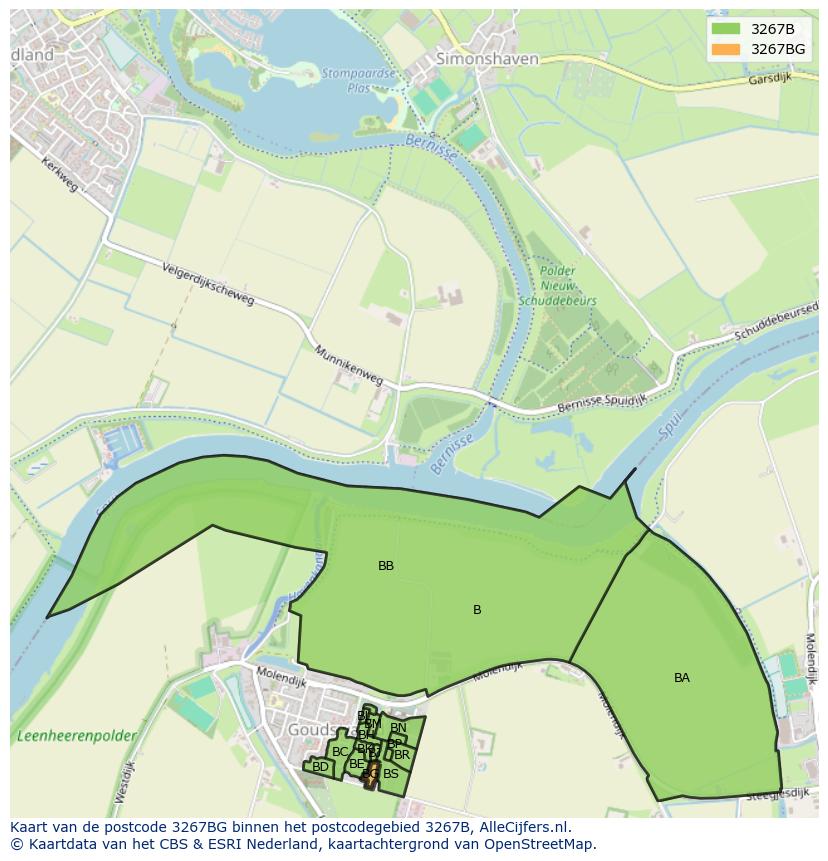 Afbeelding van het postcodegebied 3267 BG op de kaart.