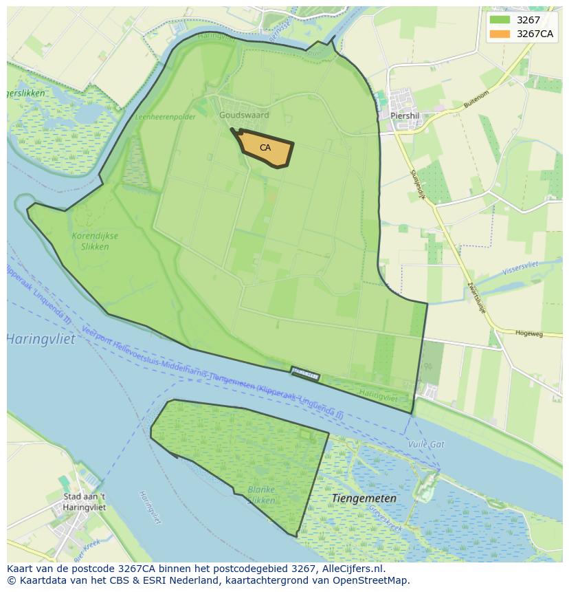 Afbeelding van het postcodegebied 3267 CA op de kaart.