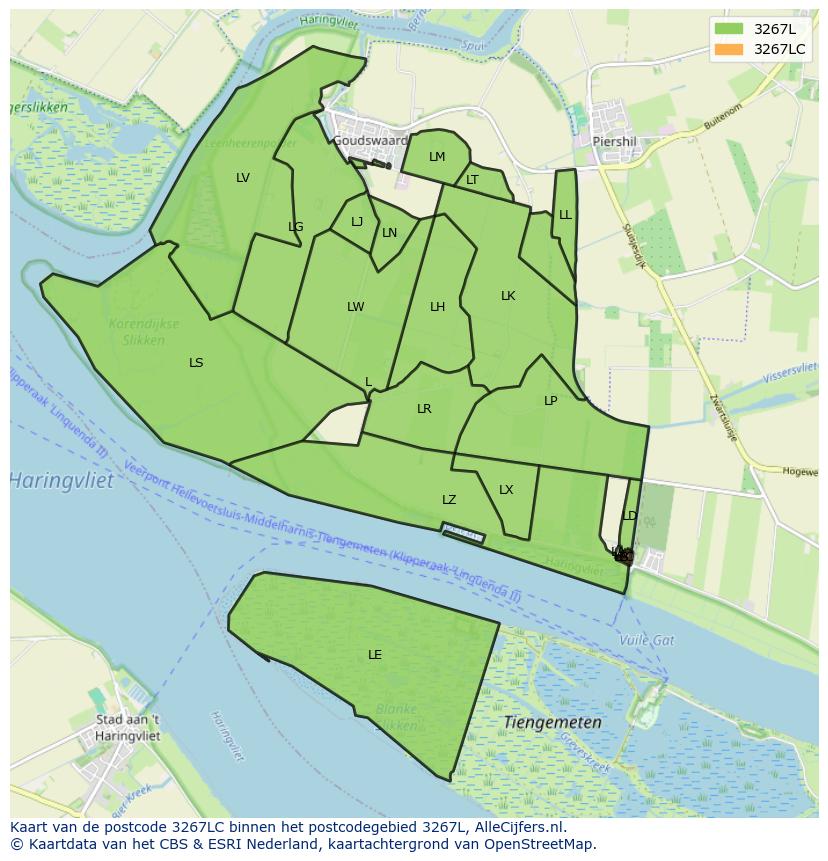 Afbeelding van het postcodegebied 3267 LC op de kaart.