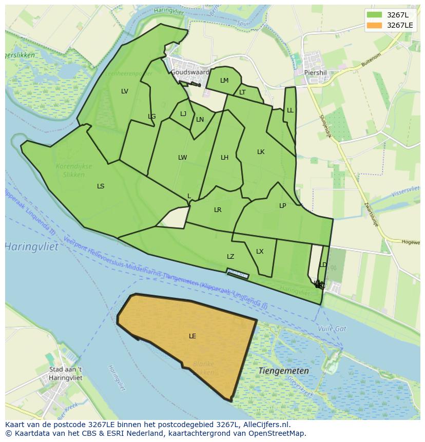 Afbeelding van het postcodegebied 3267 LE op de kaart.