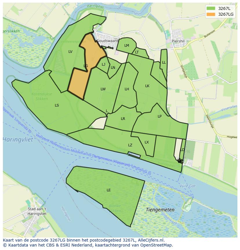 Afbeelding van het postcodegebied 3267 LG op de kaart.