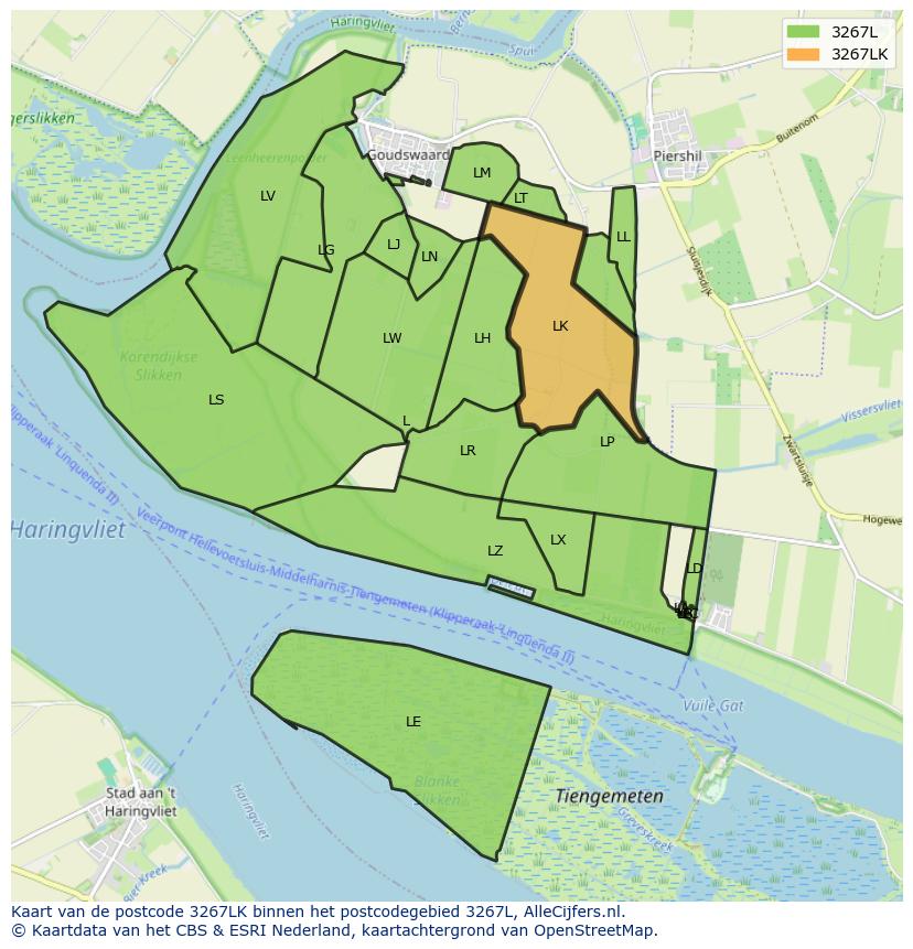 Afbeelding van het postcodegebied 3267 LK op de kaart.