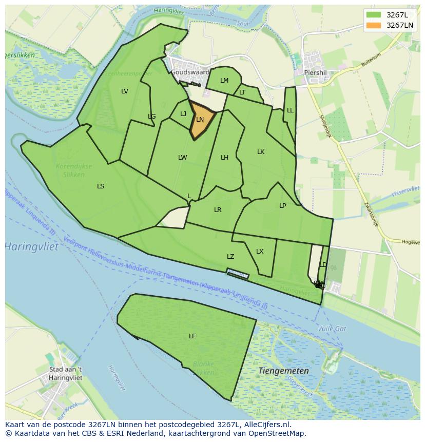 Afbeelding van het postcodegebied 3267 LN op de kaart.