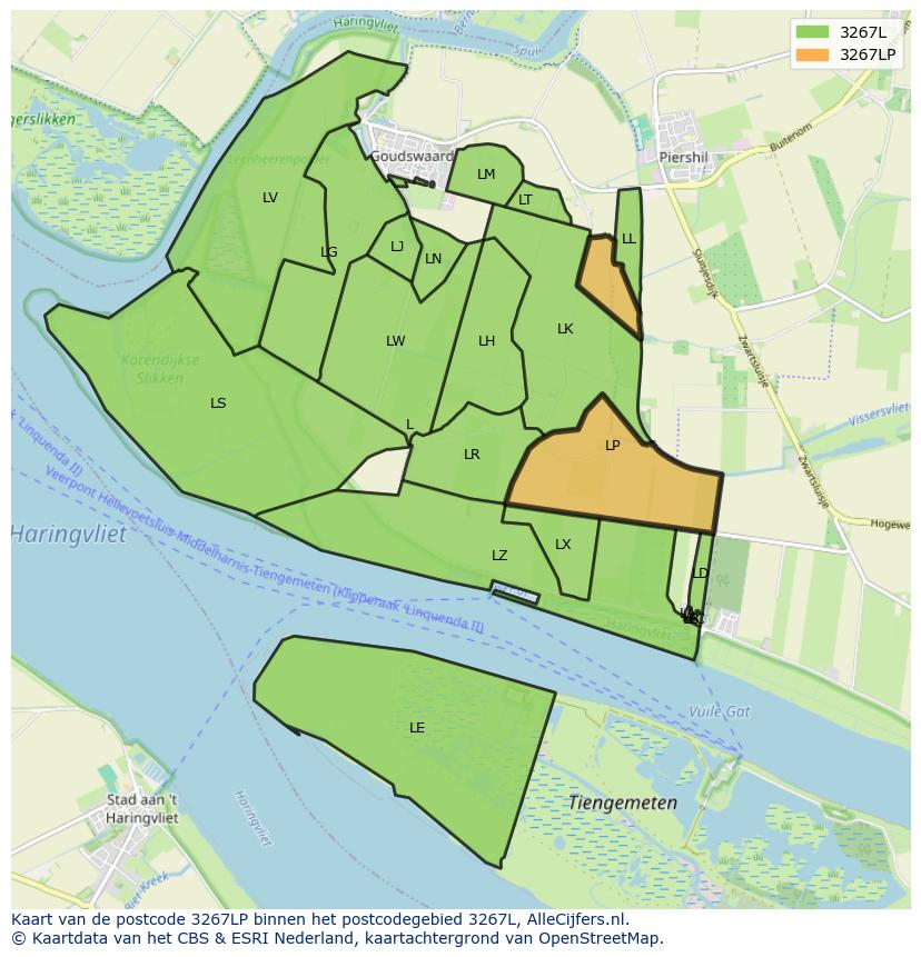 Afbeelding van het postcodegebied 3267 LP op de kaart.
