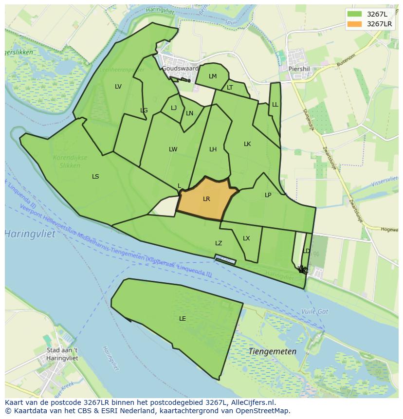Afbeelding van het postcodegebied 3267 LR op de kaart.