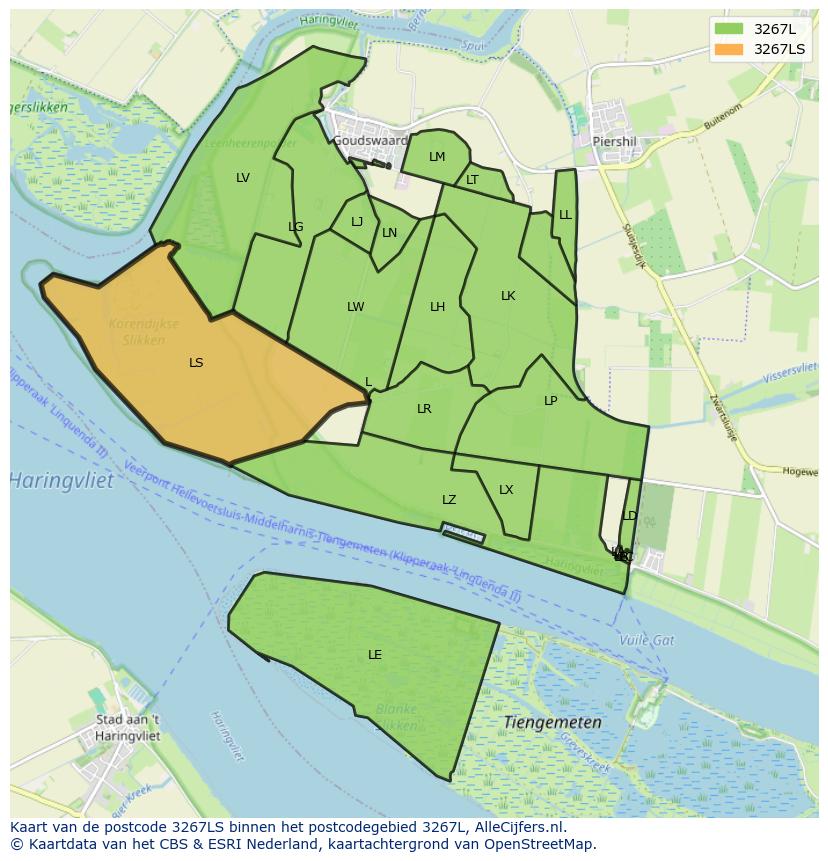 Afbeelding van het postcodegebied 3267 LS op de kaart.