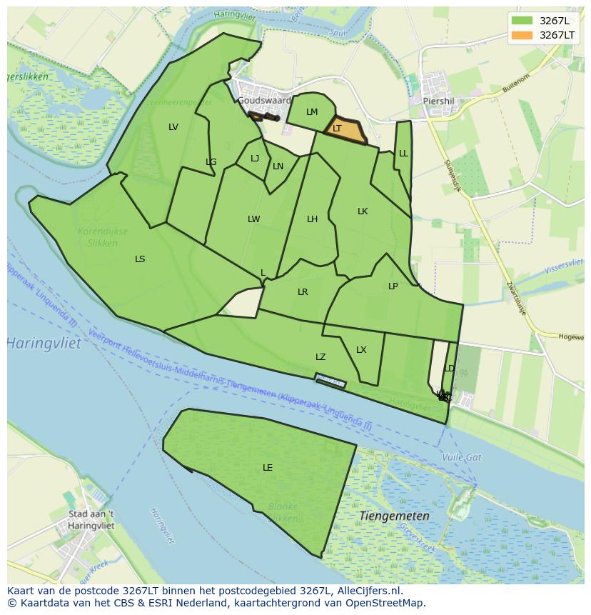 Afbeelding van het postcodegebied 3267 LT op de kaart.