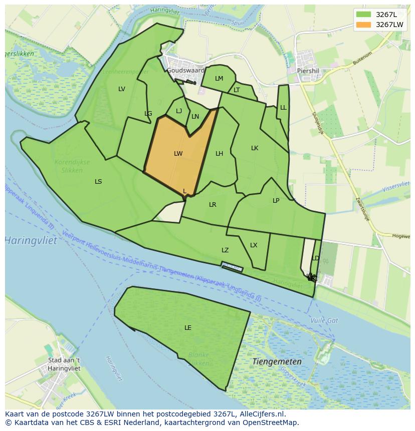 Afbeelding van het postcodegebied 3267 LW op de kaart.