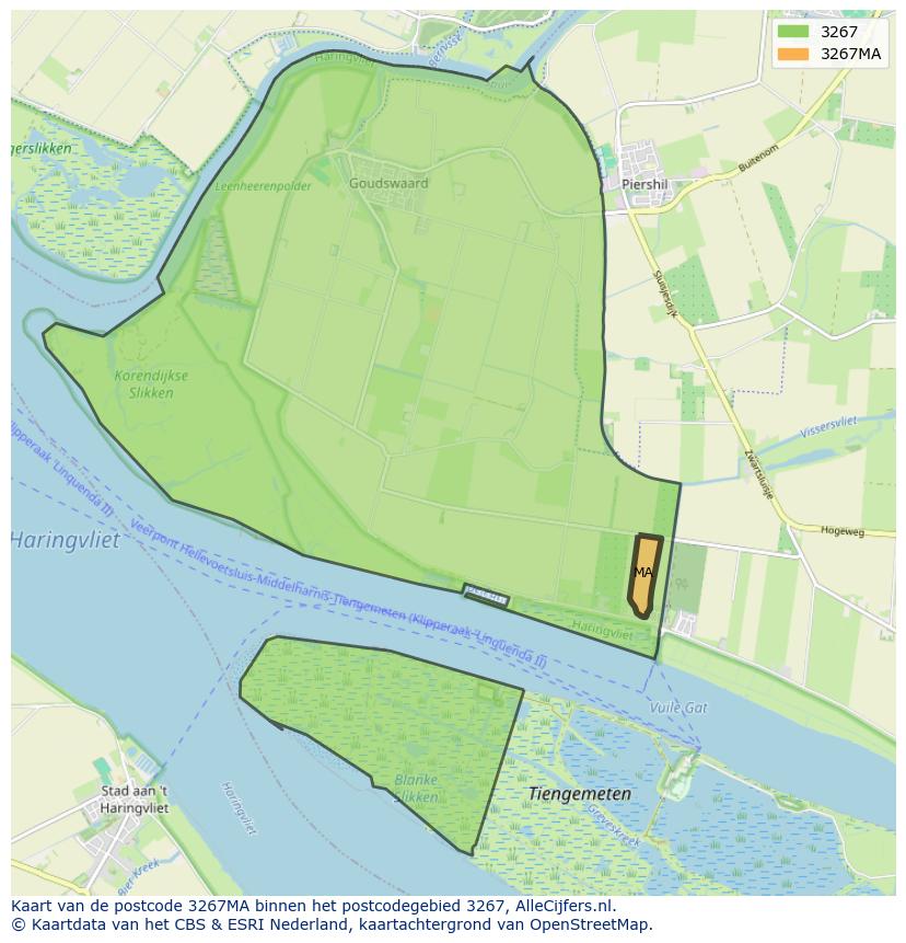 Afbeelding van het postcodegebied 3267 MA op de kaart.