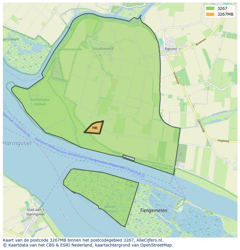 Afbeelding van het postcodegebied 3267 MB op de kaart.