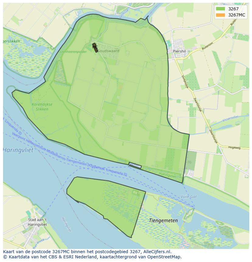 Afbeelding van het postcodegebied 3267 MC op de kaart.