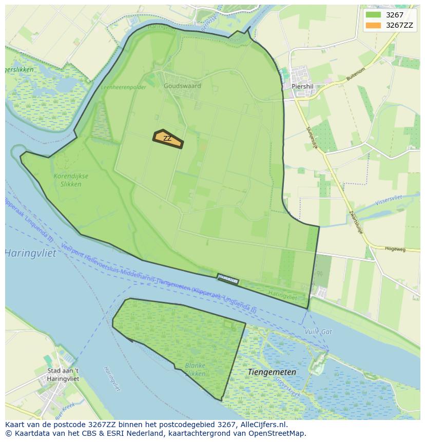 Afbeelding van het postcodegebied 3267 ZZ op de kaart.