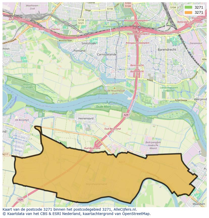 Afbeelding van het postcodegebied 3271 op de kaart.
