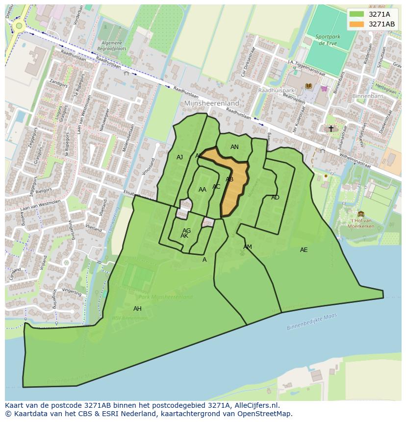Afbeelding van het postcodegebied 3271 AB op de kaart.