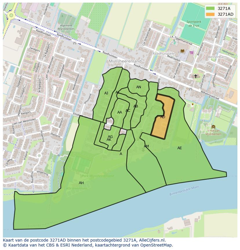 Afbeelding van het postcodegebied 3271 AD op de kaart.