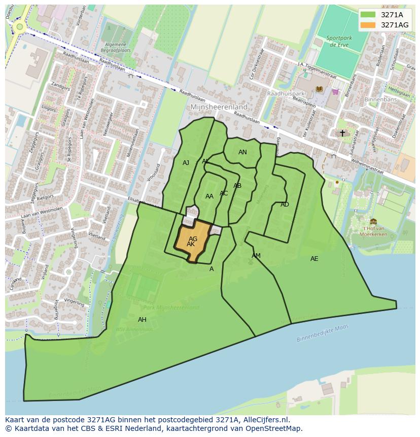Afbeelding van het postcodegebied 3271 AG op de kaart.